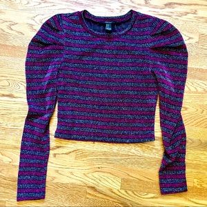 Sparkly Striped Voluminous Sleeved Blouse!